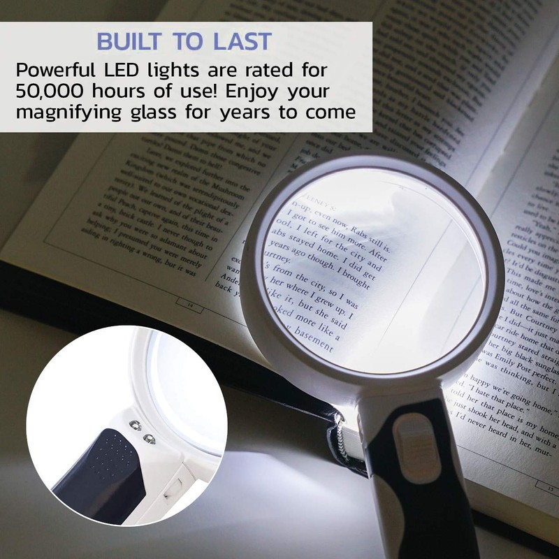 Handheld Magnifying Glass with Bright LED Lights and 5X Illuminated