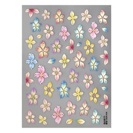 Multicolor Relief Petals Flower Nail Stickers for Women Gradient Five Petaled Flowers Nail Art Stickers 5D Embossed Soft Glue Blossom Floral Nail Decals Cute Lily Flower Sticker Nails Supplies Decor
