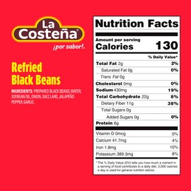 La Costeña Refried Black Beans - Ready-to-Eat Canned Refried Beans for Mexican Food, Mexican Rice, Nacho Bean Dip, Bean Burrito, Burger, Carne Asada, Fajita & Taco Seasoning - 14.1oz, 12 Pack Cans