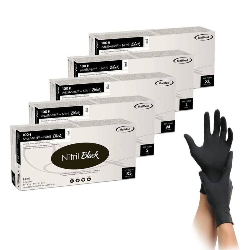 MaiMed Nitrile Black Disposable Gloves, Powder-Free, Pack of 100, S