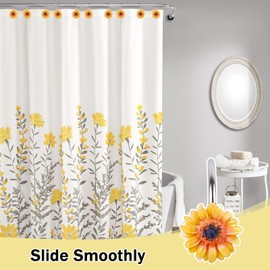 12 Pcs Sunflower Shower Curtain Hooks Rings for Bathroom, Rustproof Metal Decorative Shower Hangers, Bulk Glide Shower Curtain Rings for Theme Bathroom Decor (Sunflower)