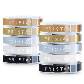 Pristar Compatible Embossing Tape with Dymo 3D Plastic 9 mm x 3 m for Omega Junior E101 E303 Label Embossing Device Vinyl Embossing Labels, White on Black/Transparent/Gold/Silver/Champagne Gold