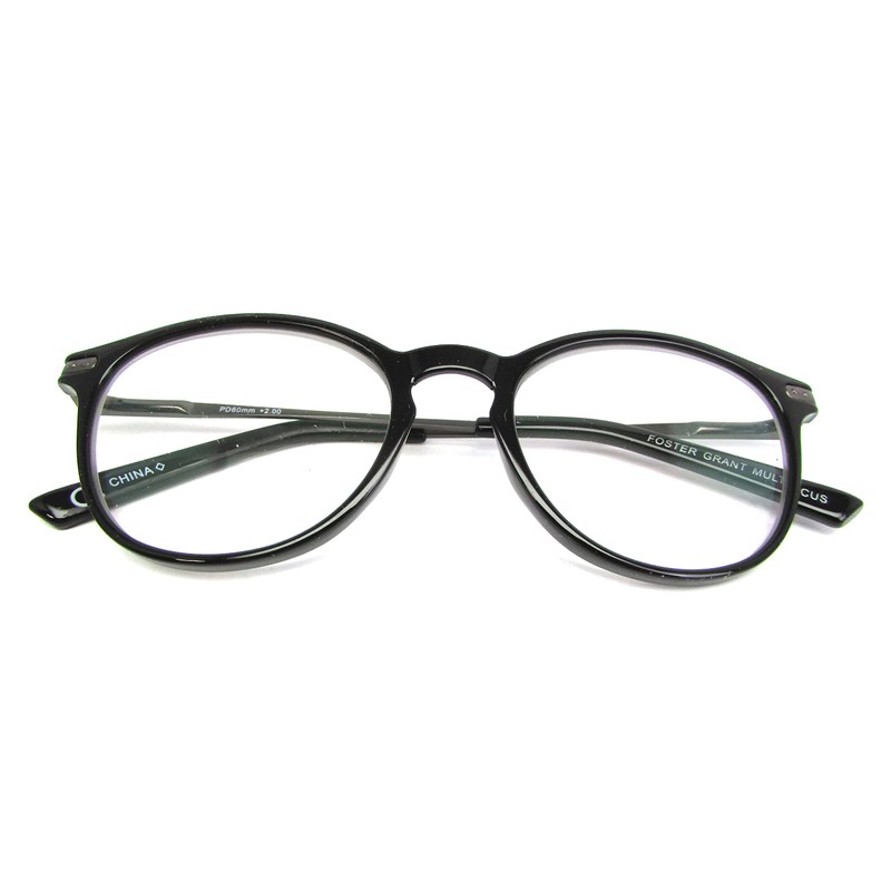 Foster Grant McKay Multifocus Round Reading Glasses Black (Black, 1.50)