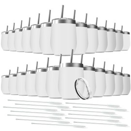 Deitybless 12oz Wine Tumbler with Lid With straw Stainless Steel Wine Tumbler Cups Double Wall Vacuum Insulated Travel Mugs Stemless Cup 25 Pack