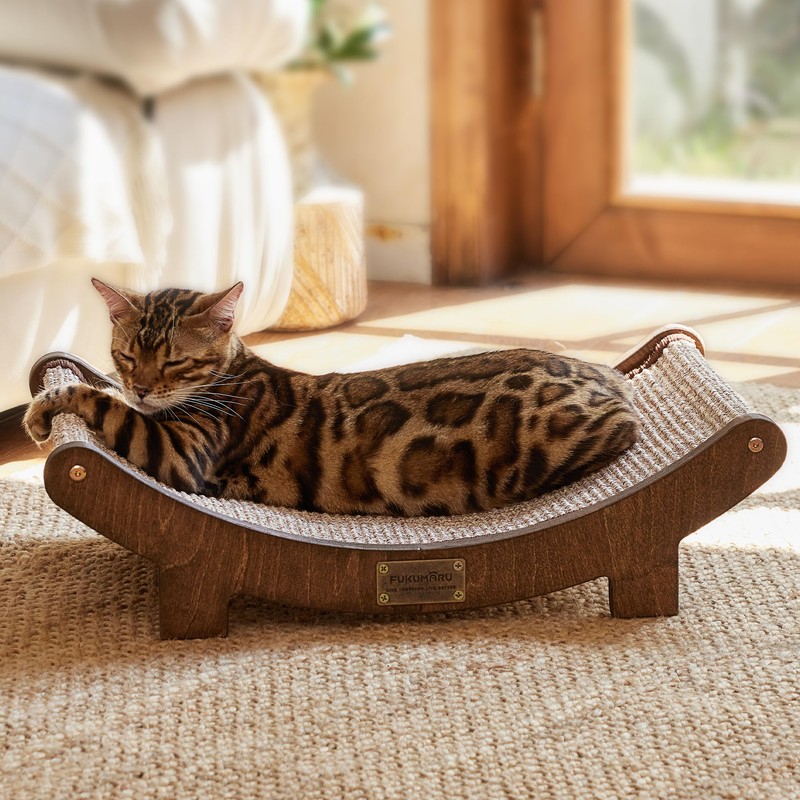 FUKUMARU Extra Large Sisal Cat Scratcher Bed Indoor Sturdy Wood