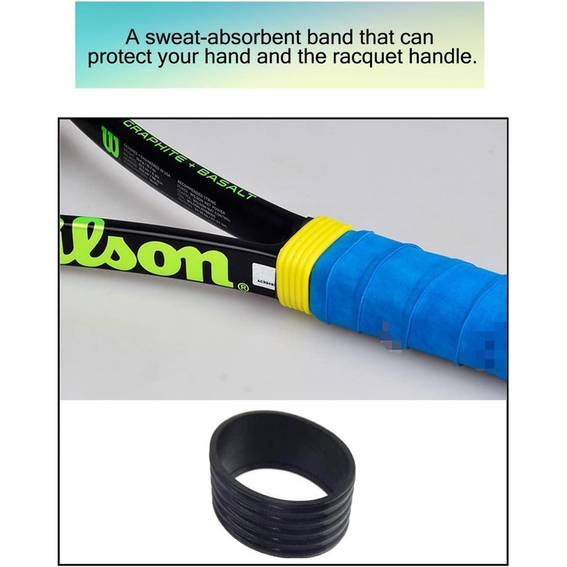 Nlinlin 5 Pcs Black Tennis Racket Handle Rubber Ring Stretchy