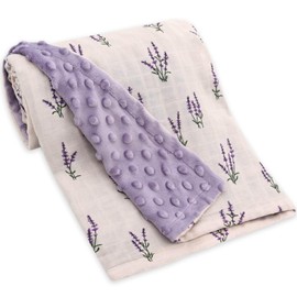 LifeTree Minky Baby Blankets for Boys Girls, Soft Double Layer Swaddle Blankets Neutral, Muslin Front and Dotted Fleece Backing Receiving Bed Throw Blanket for Newborn Unisex, 31X40 Inches, Lavender