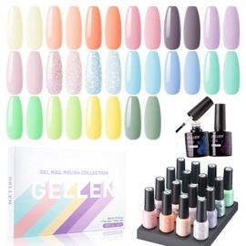 Gellen Gel Nail Polish, 16 Colors Gel Nail Polish Set, Summer Pastel Tones Gel Nail Polish Kit with Gel Top and Base Coat, Glitter U V Gel Nails Polish Kit for Gift