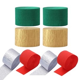 Crepe Paper Colourful Party Streamers 4 Colours Christmas Masking Ribbons 4.5 cm x 25 m Crepe Paper for Crafts Background Hanging Decorations for Christmas Decoration, Handmade (8 Rolls)