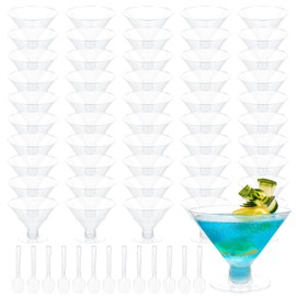 Dimeho 100 Pcs Plastic Martini Glasses, Dessert Cups Mini Cocktail Glass Clear Reusable Margarita Glasses with Spoons Tall Glass for Ice Creams Party Wine Appetizers