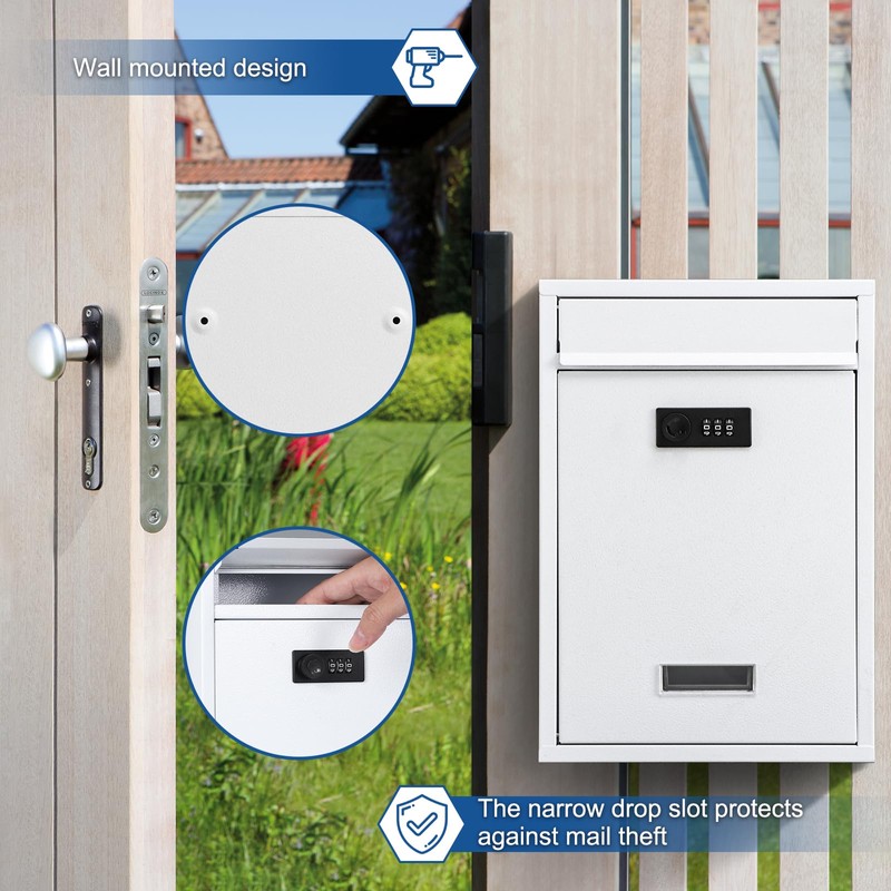KYODOLED Locking Wall Mount Mailbox, Mail Boxes with Combination Lock