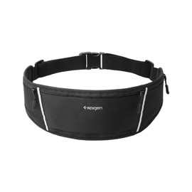 Spigen Dynamic Shield Running Belt, [Lightweight] [Quick-Drying] Running Phone Holder Bum Bag with Reflective Strip and Adjustable Waist Strap for Men and Women - Black
