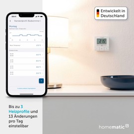 Homematic IP Smart Home Wall Thermostat, Basic, Digital Thermostat for Radiators with/without App, Alexa, Google Assistant, Temperature Measurement, Energy Saving, 154666A0