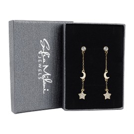 SOFIA MILANI - Women's Earrings 925 Silver with Zirconia Stones - Stars Moon Earrings, Yellow Gold, Cubic Zirconia