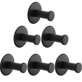 Vanloory Bath Towel Hooks, 6 Pack Self Adhesive Coat Hooks, Sturdy No Drilling Robe Hook, SUS 304 Stainless Steel Heavy Duty Clothes Hanger, Wall Hooks for Bathroom Bedroom Kitchen (2 in, Black)