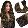 Hetto Clip in Hair Extensions Human Hair Balayage Brown to