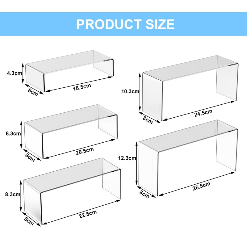 5 Pack Clear Acrylic Display Risers, 5 Sizes Rectangle Display