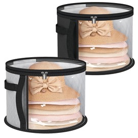 fufupaw Pack of 2 Round Hat Boxes with Lid, 42 x 42 x 26 cm, Round Hat Box, Practical Hat Box for Everyone, (1 Grey, 1 Black), Ideal for Storing Hats and More