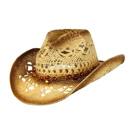 Saddleback Hats Shapeable Toyo Straw Cowboy Hat w/Beaded Trim Band, Western Cowgirl, Natural, One Size