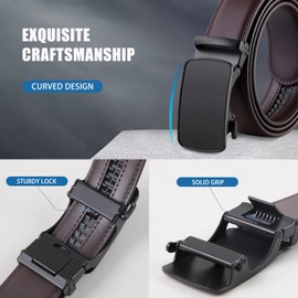 GSG SINCE 1998 Men's Ratchet Leather Dress Belt - 35cm Wide Adjustable Automatic Buckle for Dress, Jeans, Suits & Every Occasion