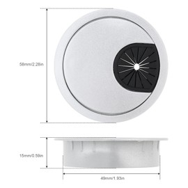 MovFlax Desk Grommet 2 Inch (50 mm) Pack of 5-Silver ABS Plastic Cable Hole Cover to Arrange Wires & Cords Through Computer Table/Countertops