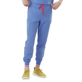 Mediclo Men's Medical Scrub Pants - Kodiak Jogger 10 Pockets Elastic Waist Eco Friendly Sustainable FYSEL Fabric Tapered Leg Workwear Ceil Blue MB6003RCBL08 L