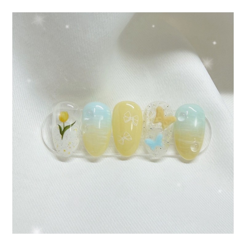 [Handmade Nail Tips] Tulip Garden Nail Tips - Long Oval