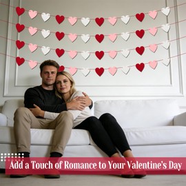 Oeyliz Valentines Day Decor Felt Heart Garland Valentines Day Banner 4 Pack Felt Red Heart Garland Banners Pre-Strung Heart Banner for Fireplace Mantel Walls Party Supplies Outdoor Home Hanging