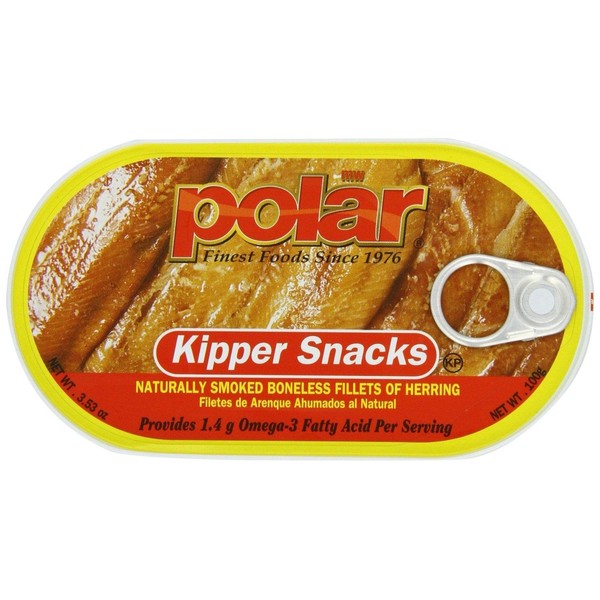 Polar Kipper Snacks - Smoked & Boneless Herring Fillets (Pack of 4) 3.53 oz Cans