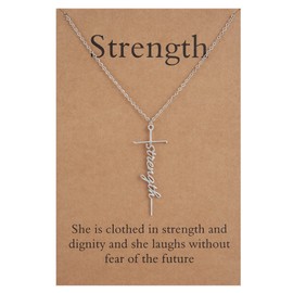 Lcherry Strength Cross Pendant Necklace Stainless Steel Strength Neckalce Religious Jewelry for Women