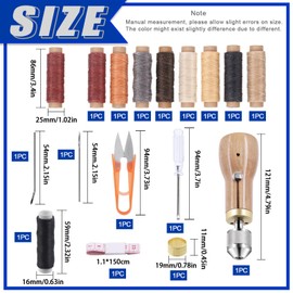 Glarks 15Pcs Sewing Awl Kit Portable Leather Stitching Repair Stitch Tool Including Handheld Sewing Awl 8 Colors Waxed Threads with Straight and Bent Needles and Small Screwdriver for DIY Craft