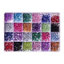 24 Grids Round Flatback Resin Rhinestones Colorful Nail Art Gemstone Charms Mini Makeup Crystals Sparkle Face Eye Gems Small Cosmetic Diamonds Glitter Flat Back Jewels for Women Girls