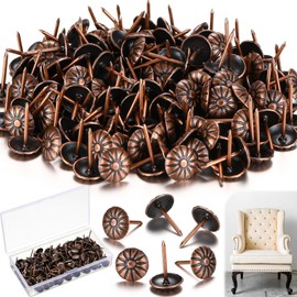 Shimeyao 200 Pcs Upholstery Tacks for Decorative Furniture Upholstery Nails 7/16 Inch Vintage Head Diameter Brass Daisy Thumb Tack Push Pin Furniture DIY (Red Bronze)