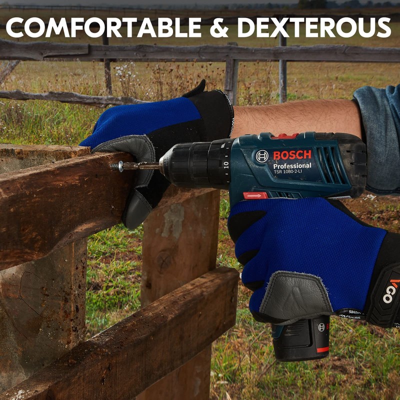 Vgo... Safety Leather Work Gloves,Mechanics Gloves,Rigger Gloves,Water Resistant,Light Duty(Size L,Blue,CA9774WR)