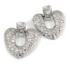 Large Hammered Heart Drop Clip On Earrings/Silver Tone/60mm L