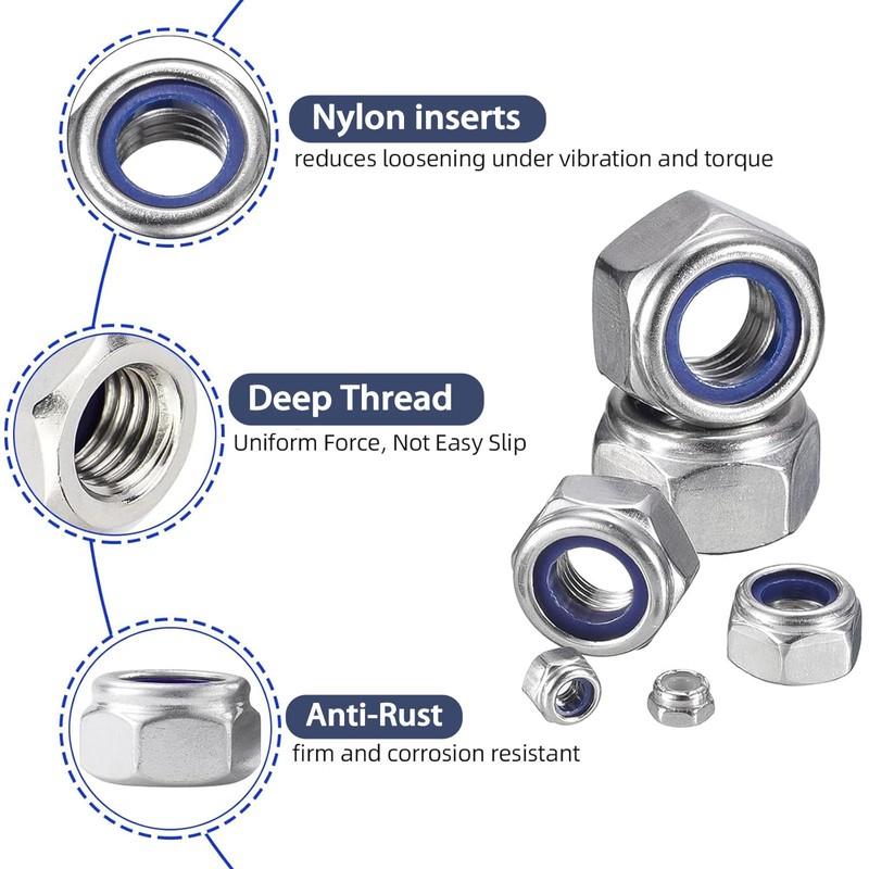 DIN985 Hex Nuts M5-120 Pieces, Czkonore Stainless Steel (A2/V2A) Locking