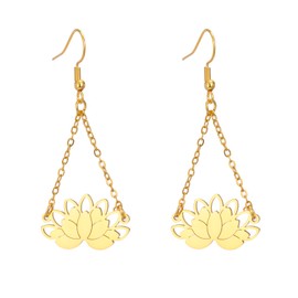 KKJOY Lotus Flower Dangle Earrings Stainless Steel Buddhism Yoga Symbol Inspirational Jewelry for Women Charming Ladies (Gold)
