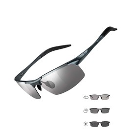 [SKYFUN] Men's Sunglasses, Dimmable, Polarized - UV400 Protection, Comfortable to Wear, Ultra Lightweight, Ideal for Driving and Fishing, Metallic/Smoke Lens