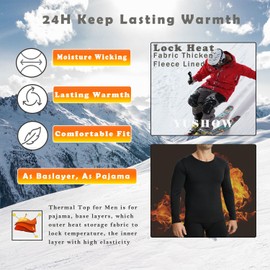 2 Pack Thermal Shirts for Men, Long Johns Shirts with Fleece Lined Long Sleeve,Thermal Tops for Men Winter Black