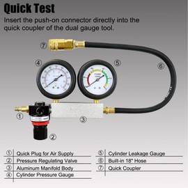 YSTOOL Cylinder Leak Down Tester Automotive Kit Gasoline Engine Compression Dual Gauge Leakdown Detector Tool Set for Pressure Check & Leakage Rate Test with Extension Rod Red