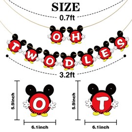 Dalaber Oh Twodles Banner, Happy 2nd Birthday Party Decor for Boys, Red Mickey Mouse 2nd Birthday Party Decorations Supplies, Red,Black
