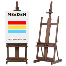 MEEDEN Art Painting Easel, Beech Wood Studio Easel 53" to 91" H, Holds Canvas Up to 78", Large Professional H-Frame Easel Stand with Storage Tray, Adjustable Floor Easel for Artists & Adults, Walnut