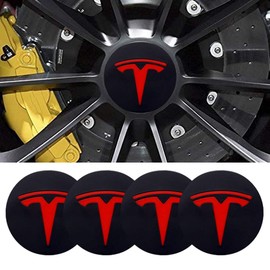 fibhyrtingy 4pcs 2.22Inch Car Logo Wheel Center Cap Sticker Wheel Emblem Badge Logo Stickers ABS Material Compatible with ModeI 3 S X Y (fit T Black-Red)