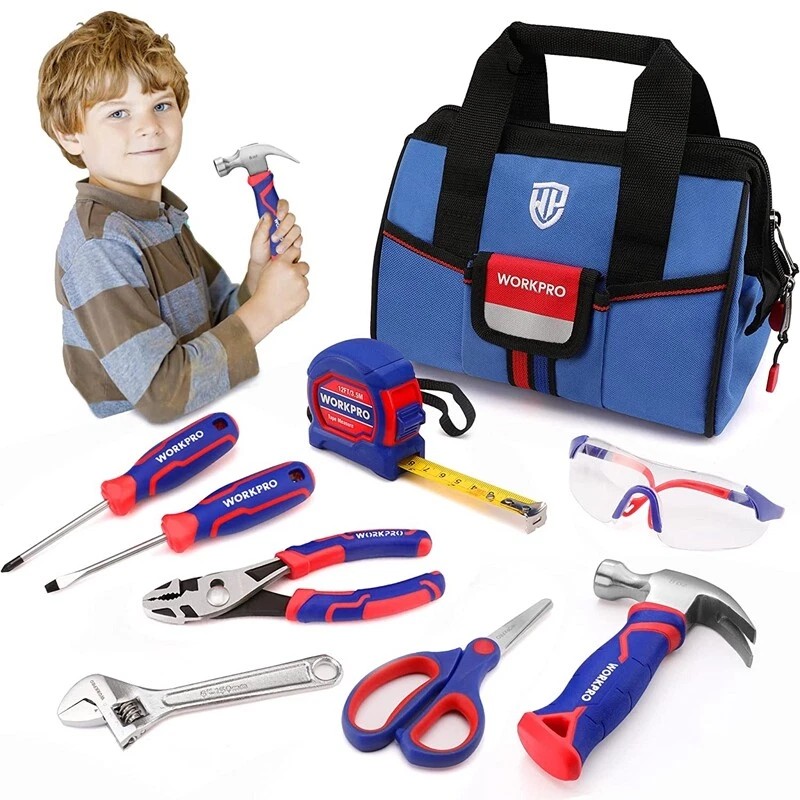 WORKPRO 9-Piece Kids Real Hand Tool Set Blue Junior Tool