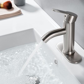 PONAFOU Brushed Nickel Bathroom Faucet Single Handle Bathroom Faucet for 1 or 3 Hole Bathroom Sink Faucet with Deck Pop-up Drain and Supply Pipe Rv Bathroom Faucet, Mixing Faucet wash Basin Faucet