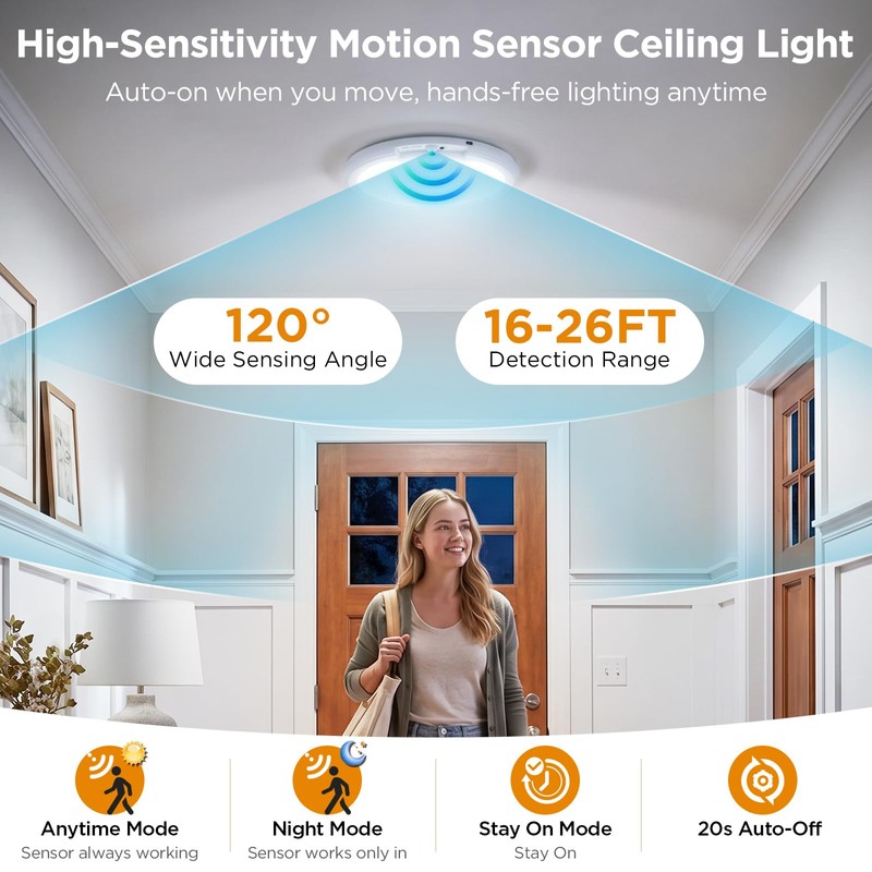 Rechargeable Ceiling Light 2 Pack, Magnetic Motion Sensor Ceiling Lights
