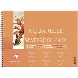 Clairefontaine Etival Spiral Watercolour Pad, 300 gsm, Cold Press, 18 x 24 cm