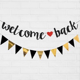 Welcome Back Garland Welcome Back Garland Banner + Triangle Flag Banner Gold Welcome Back for Classroom Decoration Welcome Back Garland Gold Triangle Flag