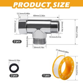 Sxutop Pack of 2 3-Way Connection Valve, 1/2 Inch Adapter T Piece Water Connection 3-Way Diverter Valve G1/2 Inch Junction Distributor T-Piece for Angle Valves, with Sealing Rings and Sealing Tape