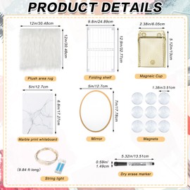 Honoson 13 Pcs Locker Organizer and Decorating Kit, First Day of Essentials Marble Print Whiteboard with Markers Locker Shelf Plush Area Rug Mirror Magnetic Cup (Neutral Color)